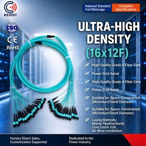 สายเคเบิลใยแก้วนำแสง KEXINT 192 คอร์ OM4 MPO to MPO แบบ Trunk Cable Type B Male APC LSZH 7 เมตร ความหนาแน่นสูง สำหรับเครือข่าย 100G 400G - Product Image 1