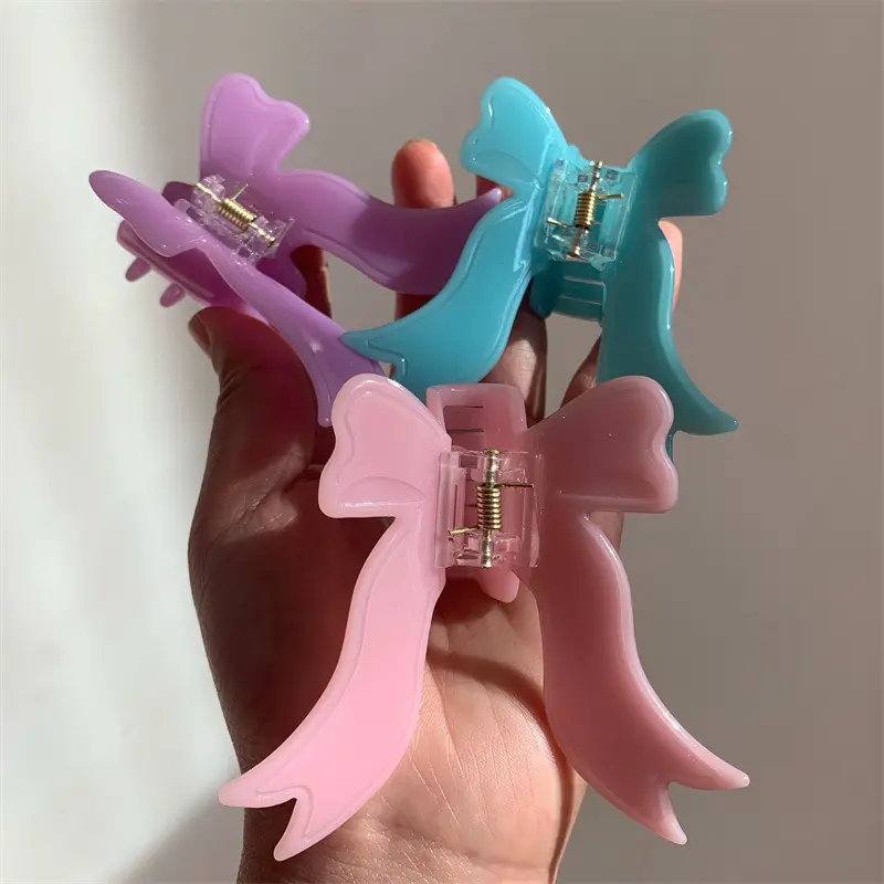 CHENGHE New Custom Acetate Bow Hair Claw Clips for Women Girls Wholesale Butterfly Sweet Ribbon Mini Hair Accessories