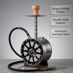 Chicha arabe à double tuyau en métal, grande taille, design roue, pour bar à chicha - Nouveauté, Vente Flash - Product Image 1