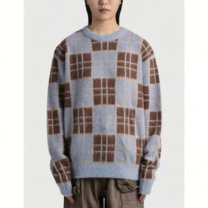 Logotipo personalizado de talla grande, suéter de punto estampado a cuadros informal de manga larga de alta calidad, suéter de hombre, unisex - Product Image 2