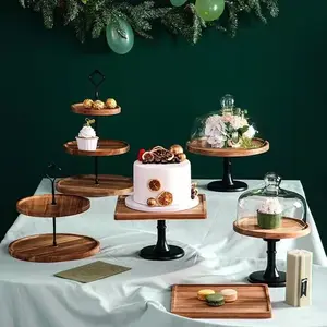 Support à gâteau en bois d'acacia à 3 niveaux, support à gâteau à plusieurs niveaux parfait pour une fête de mariage, d'anniversaire ou de thé