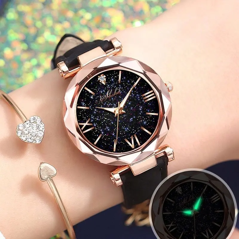 Women Watch Rhinestone Romantic Starry Sky Wristwatch Fashion Ladies Leather Clock for Women Relogio Feminino Montre Femme