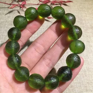 Pulsera de Tungsteno con Meteorito Verde Natural Moldavita, Unisex, Regalo, Certificado CCGTC, Cuentas de Piedra de Cristal de 8-12 mm - Product Image 1