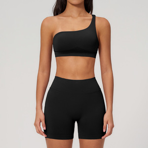 Women's One Shoulder Yoga Sports <b>Bra</b> Asymmetric <b>Backless</b> Seamless Soft High Stretch Breathable Shorts High Waist Gym Running - Product Image 2