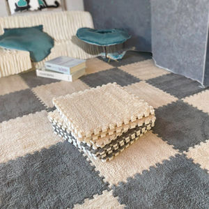 Dalles de moquette emboîtables modernes en velours coupé, antidérapantes, couleur unie, avec support en mousse pour la maison et les chambres d'adolescents - Polyester - Product Image 3