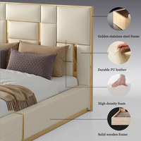 Lit en similicuir de luxe, taille Queen ou King, design rembourré doux avec rangement et sommier pour chambre à coucher