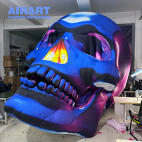 Sculpture gonflable géante de crâne Cyber Neon Gradient, installation Cyberpunk pour centre commercial Halloween, accessoire de toile de fond pour scène de festival EDM