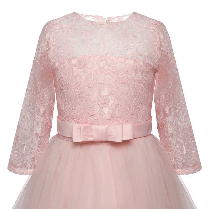 APRIL GIRL Long Sleeve Lace Flower Girl Dress – Cream, Tea-Length Or Floor-Length (Size 6-7 Years)