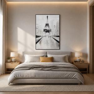 Pintura <span class=keywords><strong>al</strong></span> Óleo Impresionista Pintada a Mano de la Torre Eiffel, Escena Monocromática de Calle Parisina, Arte Moderno para Decoración del Hogar - Product Image 1