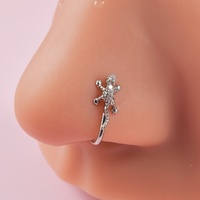 Anneaux de nez à charnière en or pour femmes en gros fleur lézard Zircon Faux faux Piercing bijoux manchettes de nez en laiton Clip pour les mariages