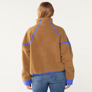 Oem Custom High Quality Half Zipper <strong>Women's</strong> Fleece Jackets Stand Winter Warm 100% Recycled Polyester <strong>Women</strong> <strong>Sherpa</strong> Fleece <strong>Hoodies</strong> - Product Image 2