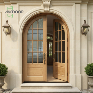 <span class=keywords><strong>Porta</strong></span> Esterna Doppia in Legno Massello di Rovere Rosso, Stile Francese Personalizzato, con Arco Rotondo e 12 Vetri - Product Image 2