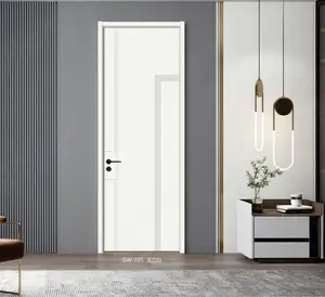 GW-101Made de puerta de entrada de madera, película de PVC para sala de estar, diseño moderno de MDF, Color blanco, China