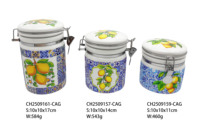Bocaux de rangement en céramique pour la cuisine avec couvercles à rabat hermétiques, durables et écologiques, 3 tailles différentes, impression sur le dessus
