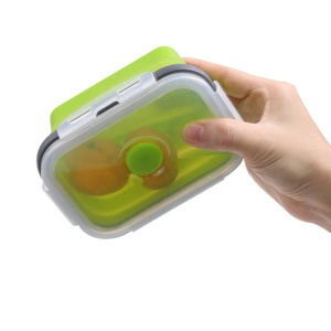 Juego de 3 contenedores de almacenamiento plegables de goma de silicona fiambreras plegables para almacenamiento conveniente de alimentos - Product Image 4