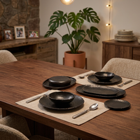 ST Wholesale Ensemble de vaisselle en céramique et porcelaine à glaçure réactive noir et blanc contrastant, assiettes à dîner, assiettes à dessert, pour la restauration, gain de place