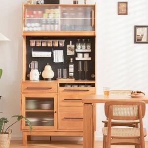 Nordic Style Solid Wood <b>Tall</b> <b>Cabinet</b> With Glass Door And Drawers For Kitchen Living Room Storage - Product Image 2