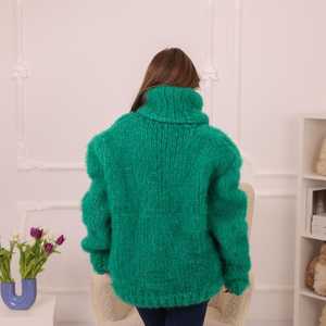 Suéter Verde de <span class=keywords><strong>Alpaca</strong></span> OEM ODM, Tricô Grosso de 20 Fios, Brilhante e Fofo, Caimento Oversized T2229 - Product Image 3