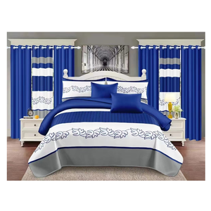 非洲风格定制海军蓝几何王6PCS涤纶结婚窗帘床上用品套装 - Product Image 1