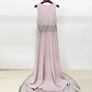 Elegante Abito Lungo <span class=keywords><strong>da</strong></span> Donna Senza Maniche con Perline in Vita, Vestito Formale <span class=keywords><strong>da</strong></span> <span class=keywords><strong>Cerimonia</strong></span> per Ospiti di Matrimonio, Abito <span class=keywords><strong>da</strong></span> Sera Fluido - Product Image 3