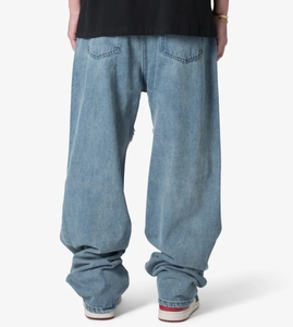 Nueva <span class=keywords><strong>Serie</strong></span> de Diseño: <span class=keywords><strong>Jeans</strong></span> de Mezclilla para Hombre, Estilo Vintage, Lavado Azul, Paneles con Parches, Bajo sin Rematar, Corte Holgado - Product Image 3