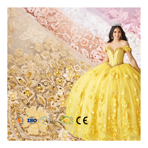 Tessuto in Pizzo 3D con Fiori, Nuova Moda con Perle e Paillettes di Lusso per Abiti da Quinceañera - Product Image 1
