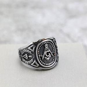 Freemason Ag <b>Ring</b> Men Stainless Steel Hip Hop Geometric Design Gold And Silver Color Gift Jewelry - Product Image 2