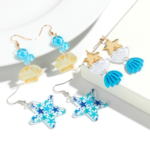 Bijoux de mode d'été Boucles d'oreilles acryliques série océan Boucles d'oreilles créatives coquillages étoiles de mer pour femmes et filles - Product Image 3