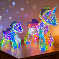 Lampe licorne holographique irisée, lumière prismatique lumineuse 3D LED, veilleuse d'intérieur, alimentation USB, écologique, commande par bouton