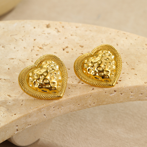 ต่างหูสแตนเลสรูปหัวใจลายค้อนทันสมัย ต่างหูดีไซน์เฉพาะตัวรูปหัวใจแบบแบ่งสี - Product Image 5