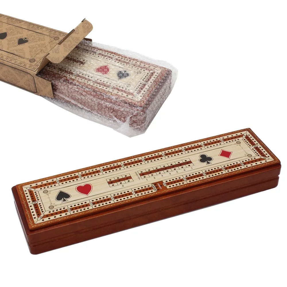 Set permainan papan Cribbage kayu 3 trek DENGAN pasak logam, kartu, Area penyimpanan