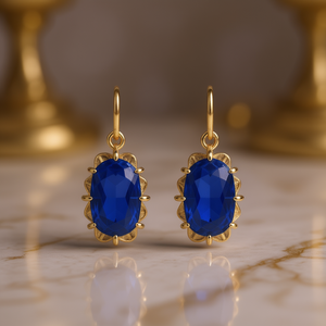 Orecchini Pendenti E2036 Blu Zaffiro in Oro Massiccio 18K con Montatura a Griffe a Forma di Fiore Classici da Donna per Uso Quotidiano - Product Image 2