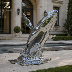 Sculpture de <span class=keywords><strong>baleine</strong></span> à bosse en acier inoxydable pour extérieur, grande installation artistique marine en métal miroir pour parc en bord de mer, hôtel et complexe hôtelier - Product Image 4