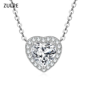 قلادة أنيقة لامعة بتصميم قلب حلو مرصعة بالزركون، سلسلة عنق على شكل حرف V لعيد الحب للنساء - Product Image 1