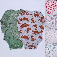 Vêtements pour enfants, Combinaisons pour bébés, Unisexe, Manches longues, Pur coton, Respirant, Fermeture à enfiler, Style Instagram, Animaux pour bébés