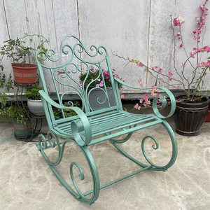 Vintage Distressed Iron Single Rocking Chair Outdoor Leisure <strong>Recliner</strong> Backrest Chair Balcony Courtyard Terrace <strong>Garden</strong> <strong>Furniture</strong> - Product Image 2
