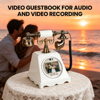 Téléphone antique avec livre d'or vidéo/audio, fourni directement par le fabricant, en matériau ABS durable, mémoire 32 Go, pour mariage et événements.