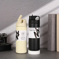 Bouteille d'eau de 550 ml avec couvercle à paille en acier inoxydable Thermos à isolation sous vide pour le sport en plein air Tasses à café