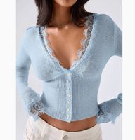 Pull en dentelle tricoté ajusté pour femme, nouvelle collection automne 2026, style européen et américain
