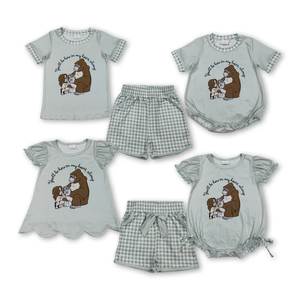 Vêtements en gros pour bébés et jeunes enfants Longlv, ensembles décontractés d'été pour frères et sœurs, imprimés animaux et lettres, en Spandex/Coton - Product Image 1