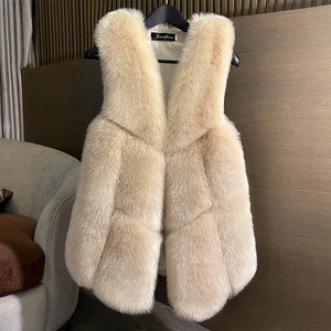 Chaleco de Piel Sintética para Mujer, Sin Mangas, Grueso, de Invierno, de Longitud Media, con Parches, Cálido, a la Moda, Venta al por Mayor - Product Image 1