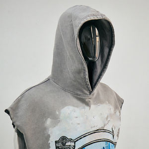 TKAN143 Wholesale Unisex Boxy Print <b>Tshirt</b> High Quality Cotton French Terry Hooded <b>Sleeveless</b> Streetwear Man Solid KNITTED - Product Image 3