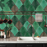 Tuile de mosaïque artistique 3D en céramique de qualité supérieure, motif feuille tropicale, pour mur d'accent extérieur, effet brique réfractaire en relief