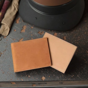 Cowhide Open Leather Anti-Theft Vintage Stylish Design Portable Unisex Credit <b>Id</b> Card <b>Holder</b> Nylon Thread Short Pocket - Product Image 5