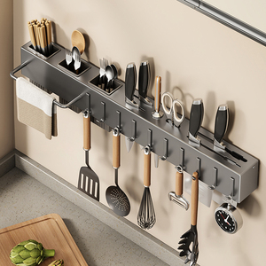 Wholesale Wholesale Household Organizer Rack Wall Mounted Knife Holder <b>Kitchen</b> <b>Storage</b> Shelving <b>Units</b> Tableware Shelf With Towel - Product Image 5