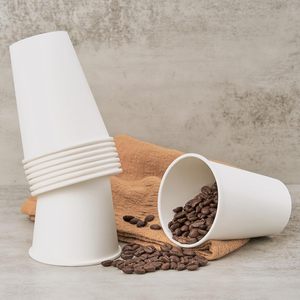 Bicchieri di Carta Biodegradabili Usa e Getta per Caffè, Ecologici e a Prova di Perdite, per Feste e Bevande Calde, Bianchi - Product Image 1