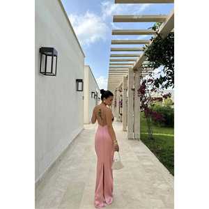 Vestido de Noche Básico Rosa Palo, Estilo Princesa, con Detalle de Lentejuelas en la Espalda, Tirantes Espagueti, Largo hasta el Suelo, Corte en A, Talla XS, para Fiestas - Product Image 1