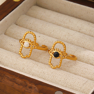 Anillo de Acero Inoxidable con Forma de Ojo, Estilo Europeo y Americano, Retro Francés, Bañado en Oro de 18K, Ajustable - Product Image 4