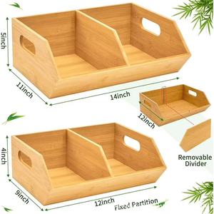 Bamboo Storage Box Two Compartment Desktop Organizer With Handle <b>Spice</b> <b>Jar</b> - Product Image 4