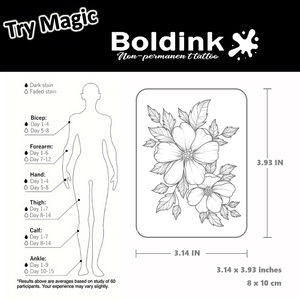 Tatuaje semipermanente de tinta Jagua, diseño floral realista personalizado de Boldink, resistente al agua, de larga duración (2 semanas), para el cuerpo. - Product Image 3